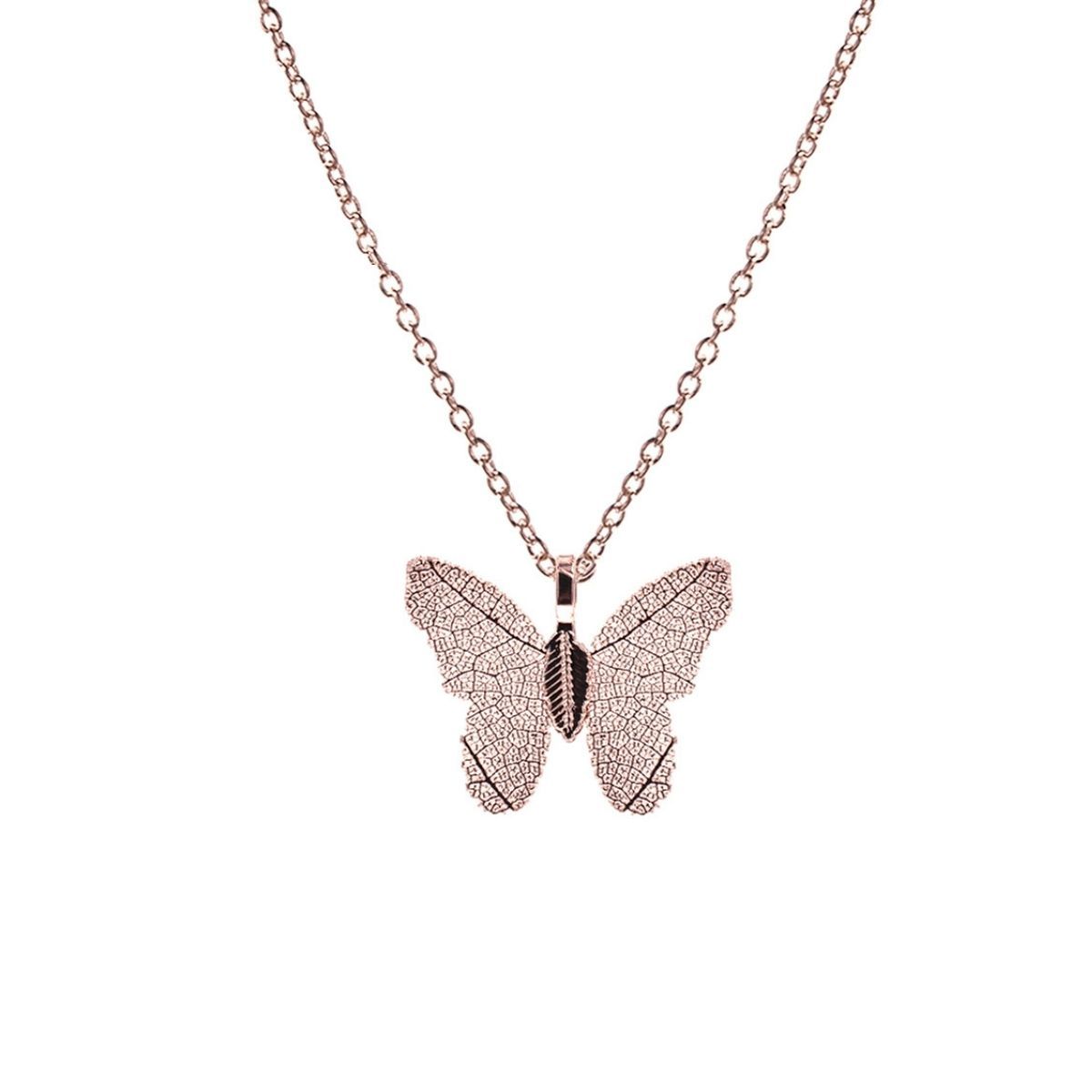 Butterfly Necklace Rose Gold Dipped Real Leaf Stylish Statement Jewelry