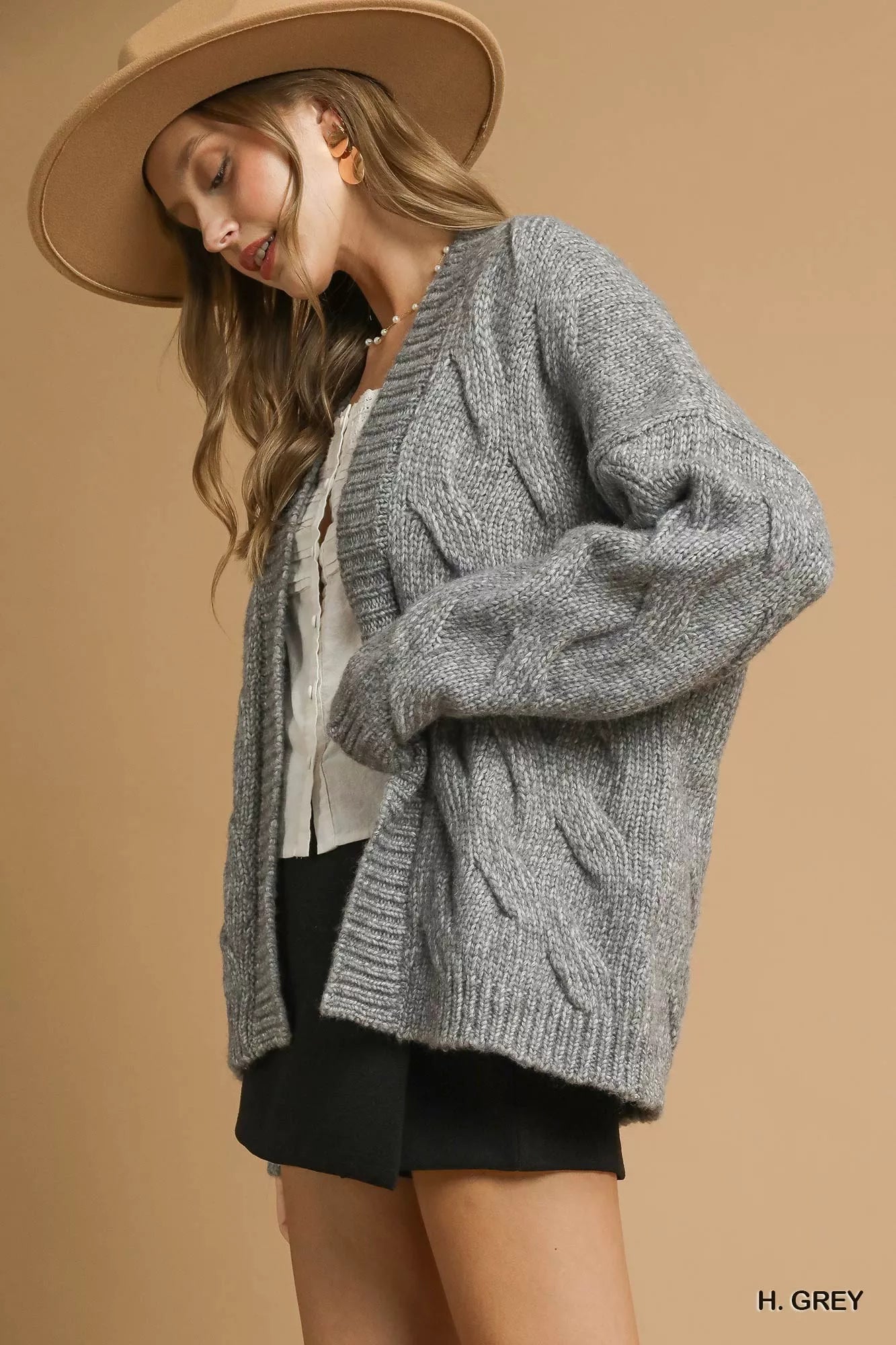 Chunky Cable Knit Open Front Cardigan