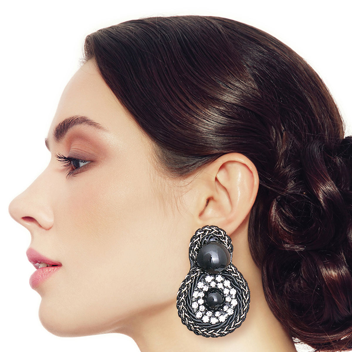 Round Braided Black Stud Earrings – Stylish Fashion Jewelry