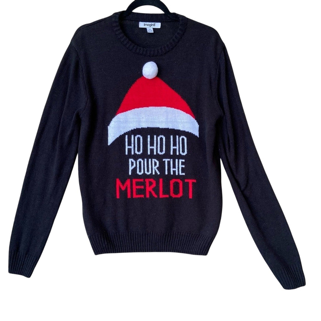 Imagin8 Womens Medium Ugly Christmas HO HO HO Pour The Merlot Knit Sweater
