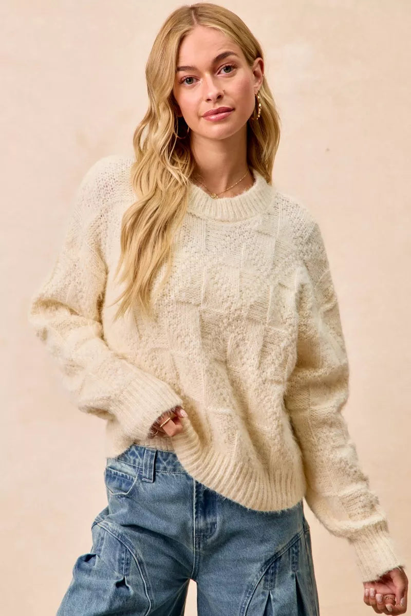 Checker Board Drop Shoulder Sweater