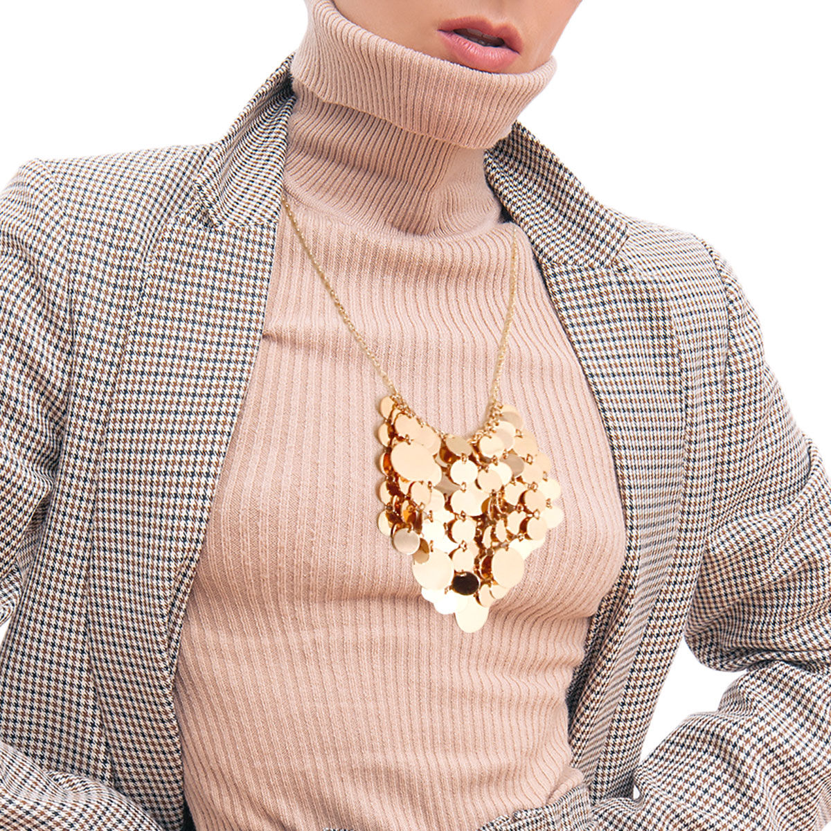 Linked Disc Statement Necklace Gold Trendy Chic Jewelry Accessory