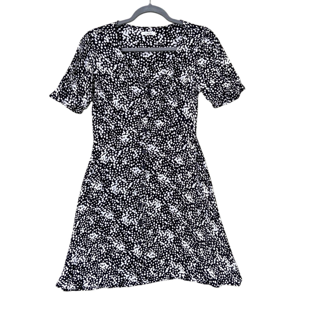 Maurices Womens Small Short Sleeve Black Dot Button Front A Line Dress w Pockets