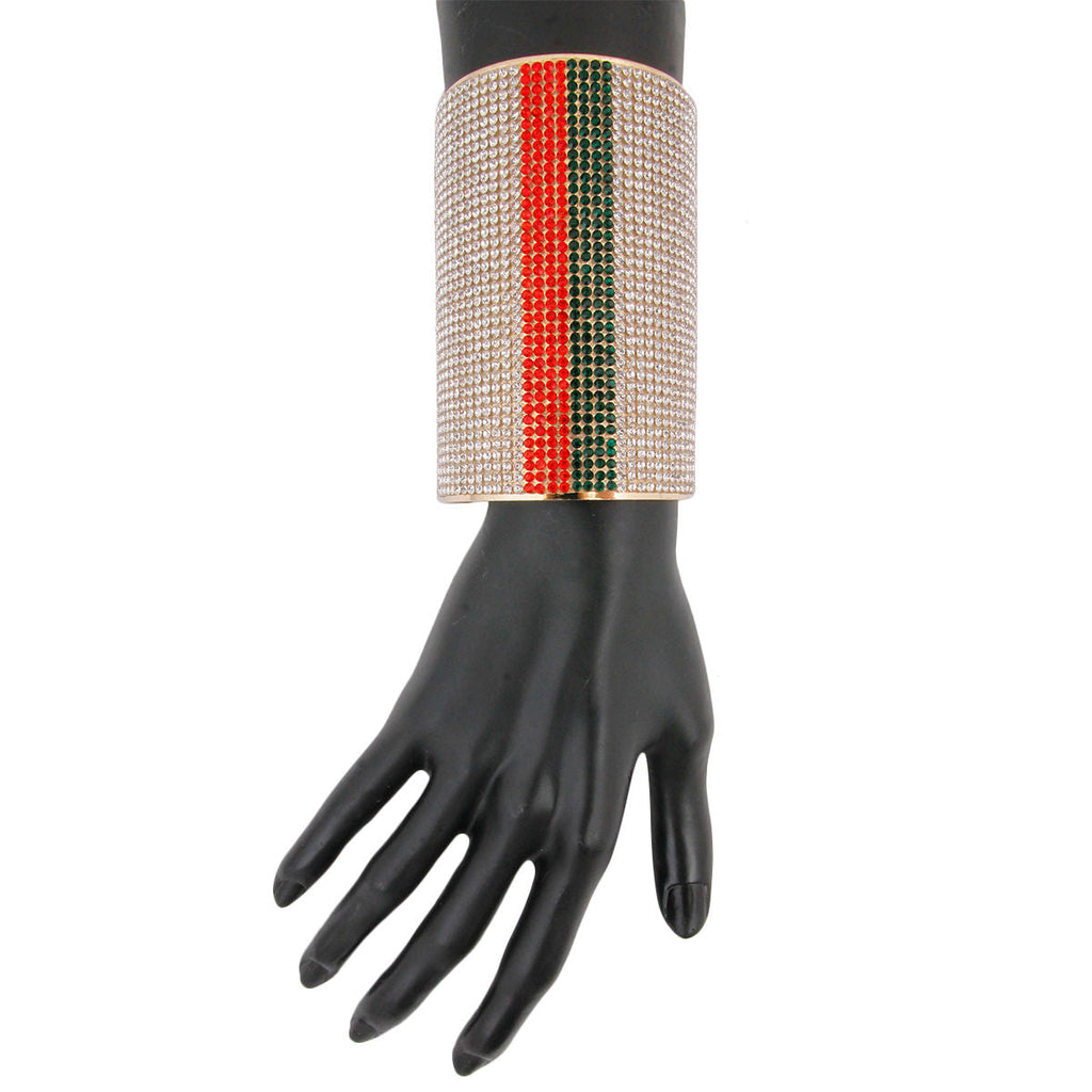 Rhinestone Striped Cuff Bracelet Trendy Statement Jewelry Accessory