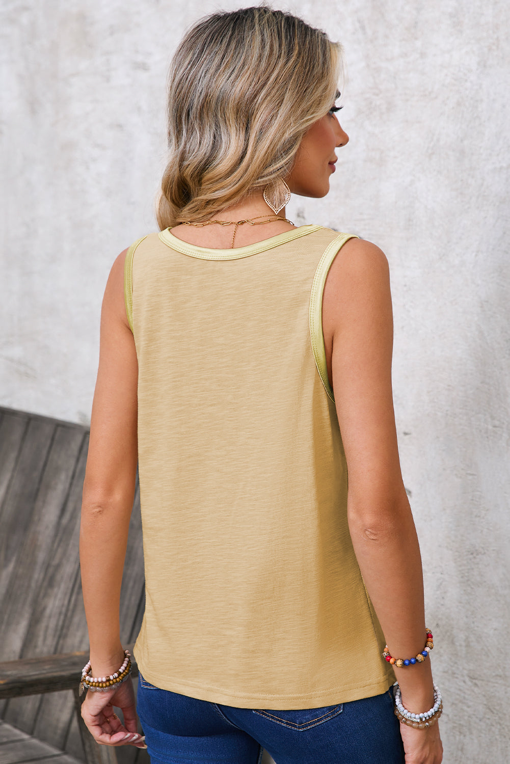 Peacock Blue Contrast Trim Round Neck Tank Top