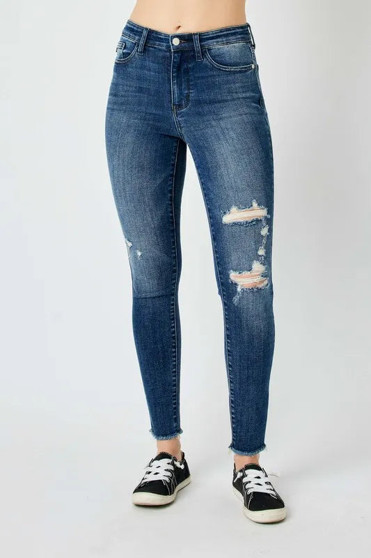 Full Size High Waist Distressed Skinny Jeans