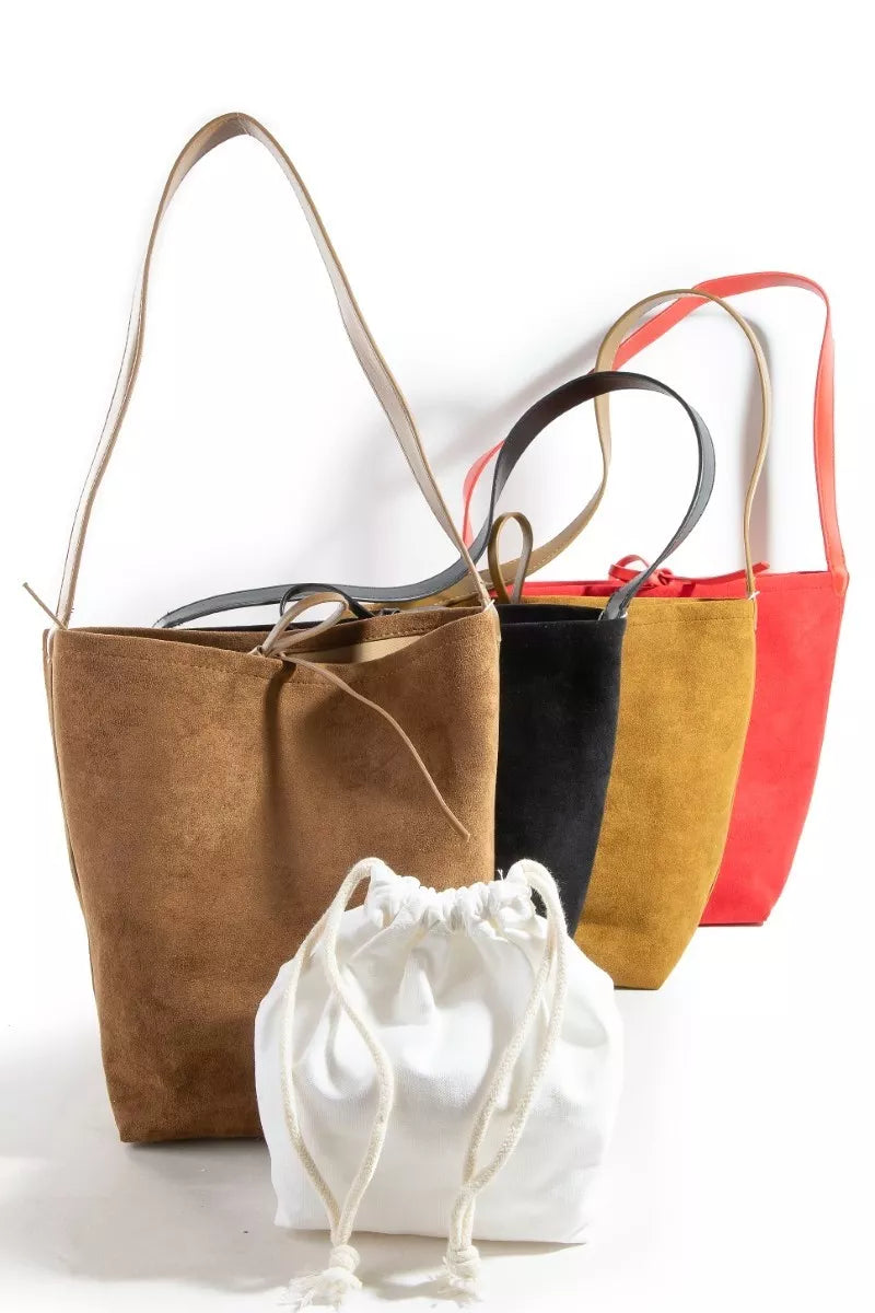 Bucket Pouch Faux Suede Tote Bag