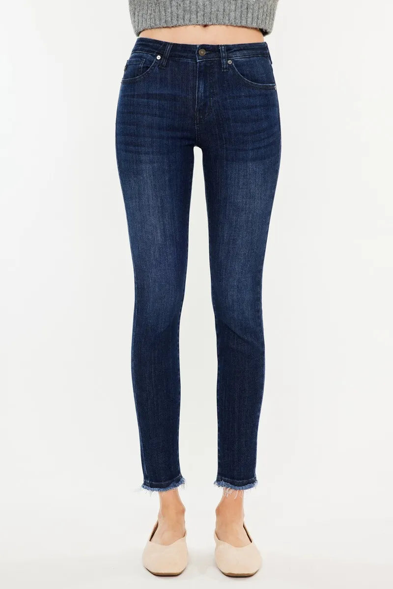 Kancan High-Rise Slim Fit Raw Hem Ankle Jeans