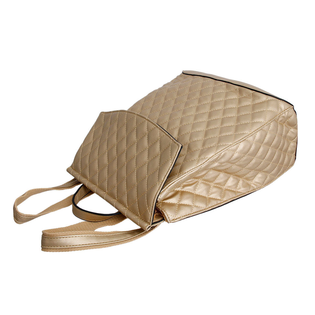 Fashion Backpack Quilted Convertible Gold Stylish Chic Accessory