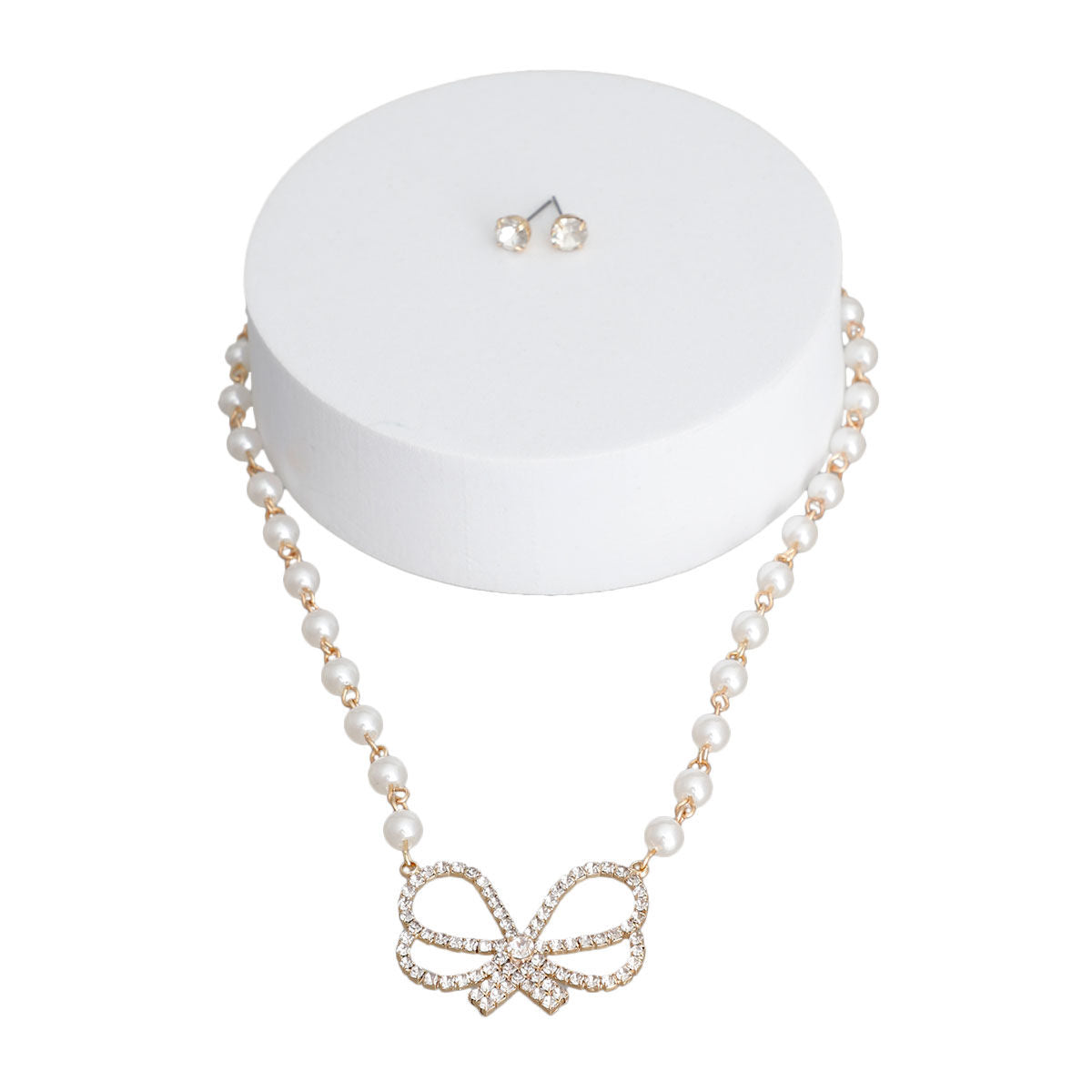 Statement Necklace Cream Pearl Rhinestone Bow Elegant Chic Accessory