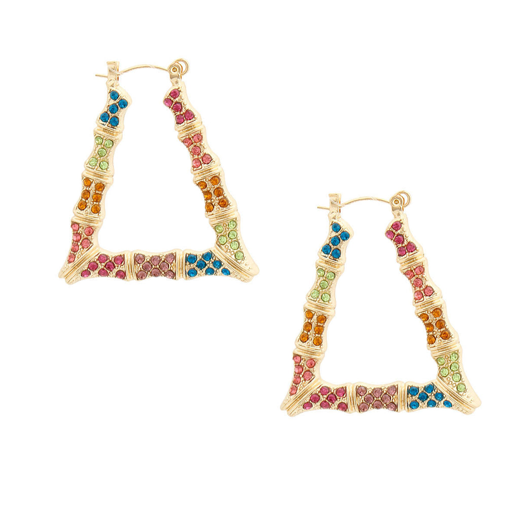 Statement Bamboo Hoops Earrings Multi Color Bling Trapezoid Stylish