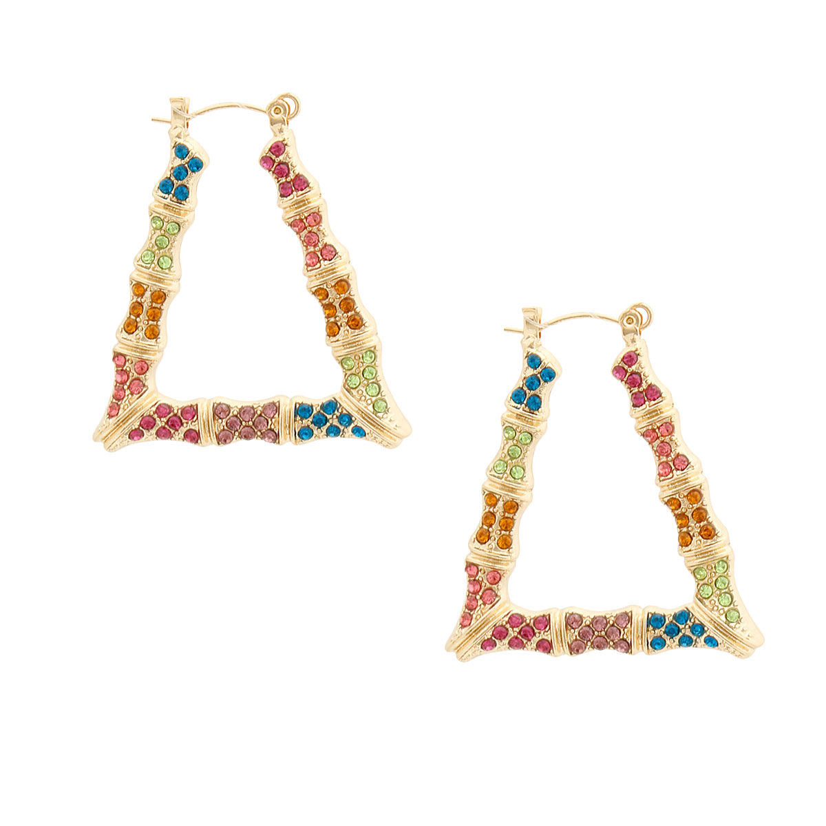 Statement Bamboo Hoops Earrings Multi Color Bling Trapezoid Stylish
