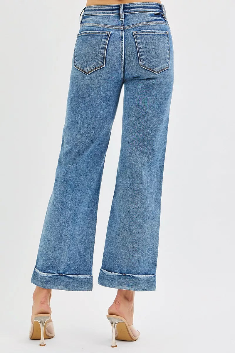 Full Size Mid Rise Crop Straight Jeans with Taylor Cuffed Plus Size