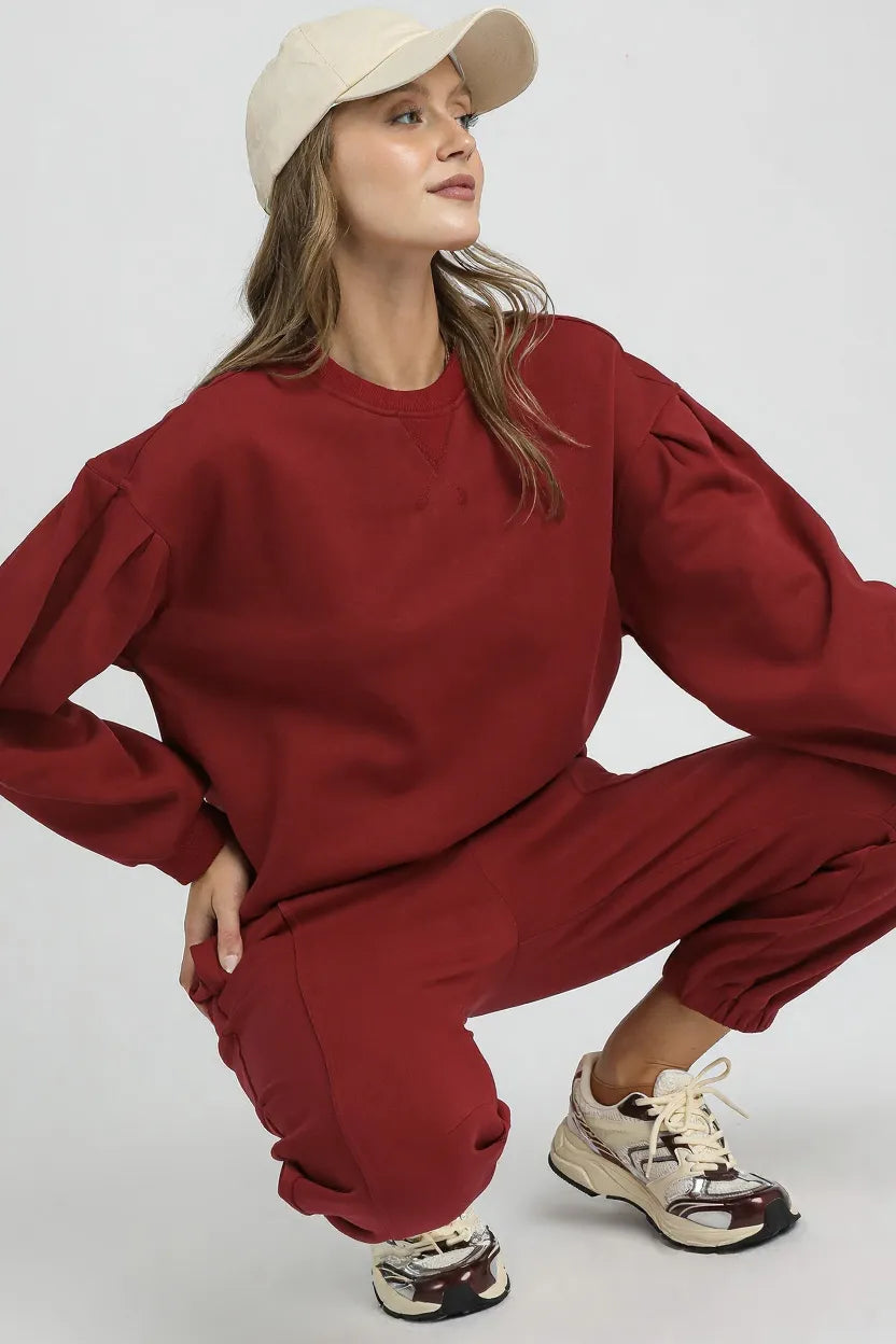 Round Neck Sweatshirt with Pleated Detail