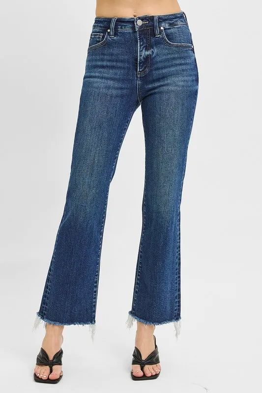 Full Size Tummy Control High Rise Crop Straight Raw Cut Hem Jeans Plus Size