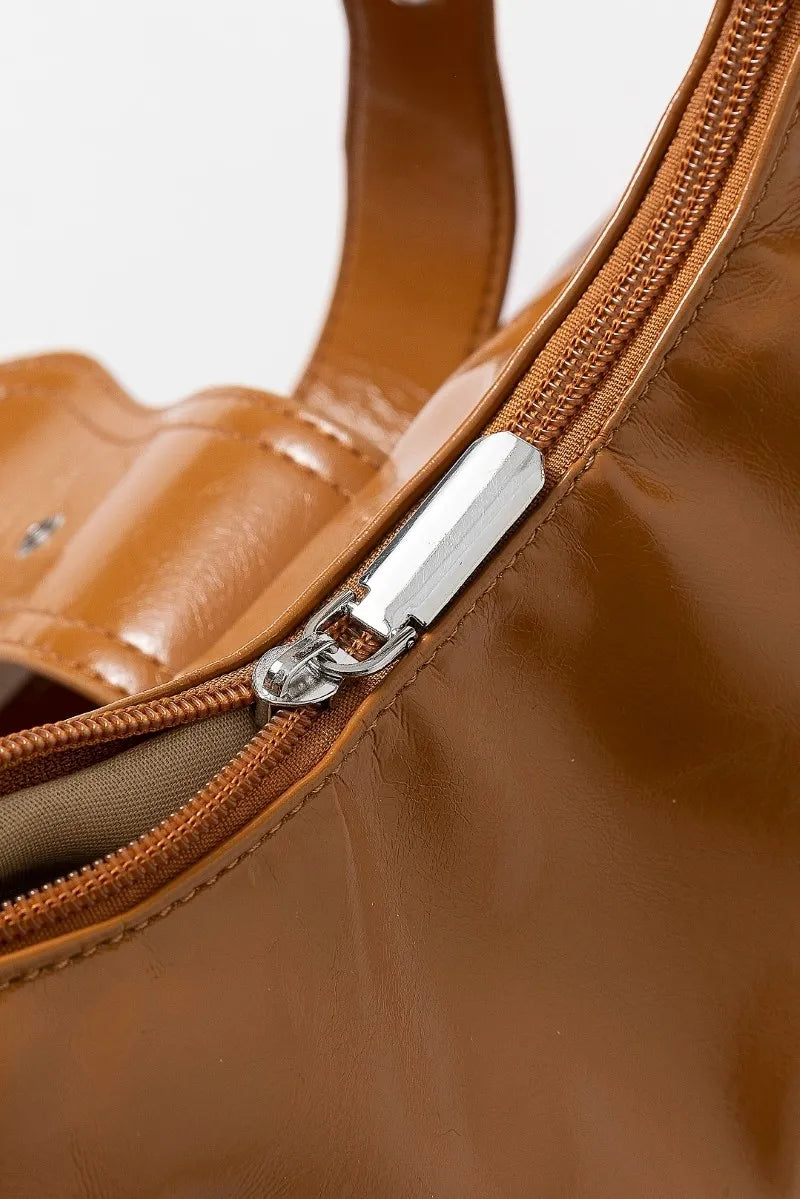 Faux Leather Studded Trim Shoulder Bag