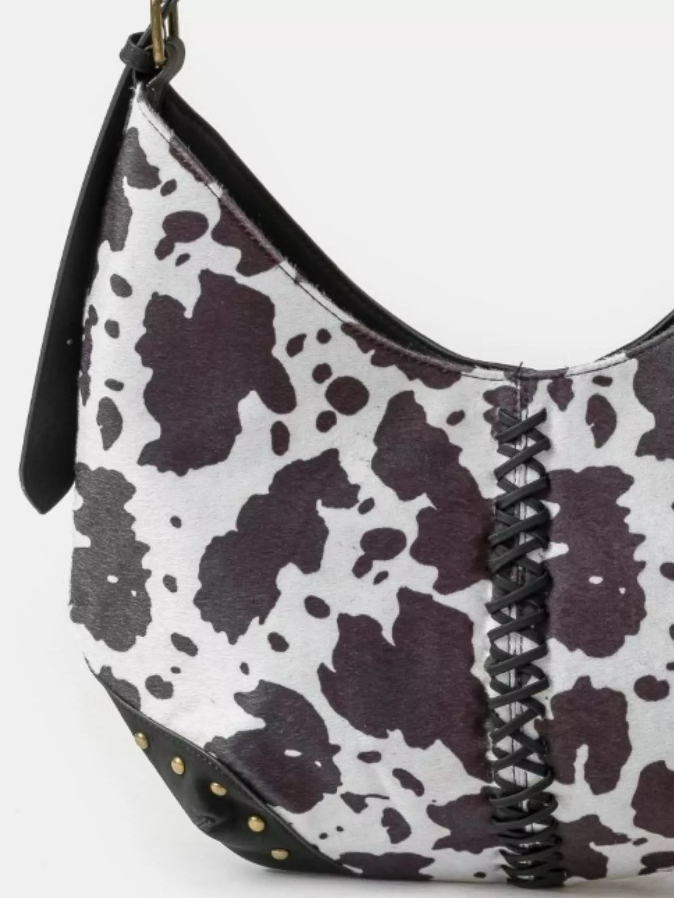 Cow Print Hobo Shoulder Bag with Studded Details