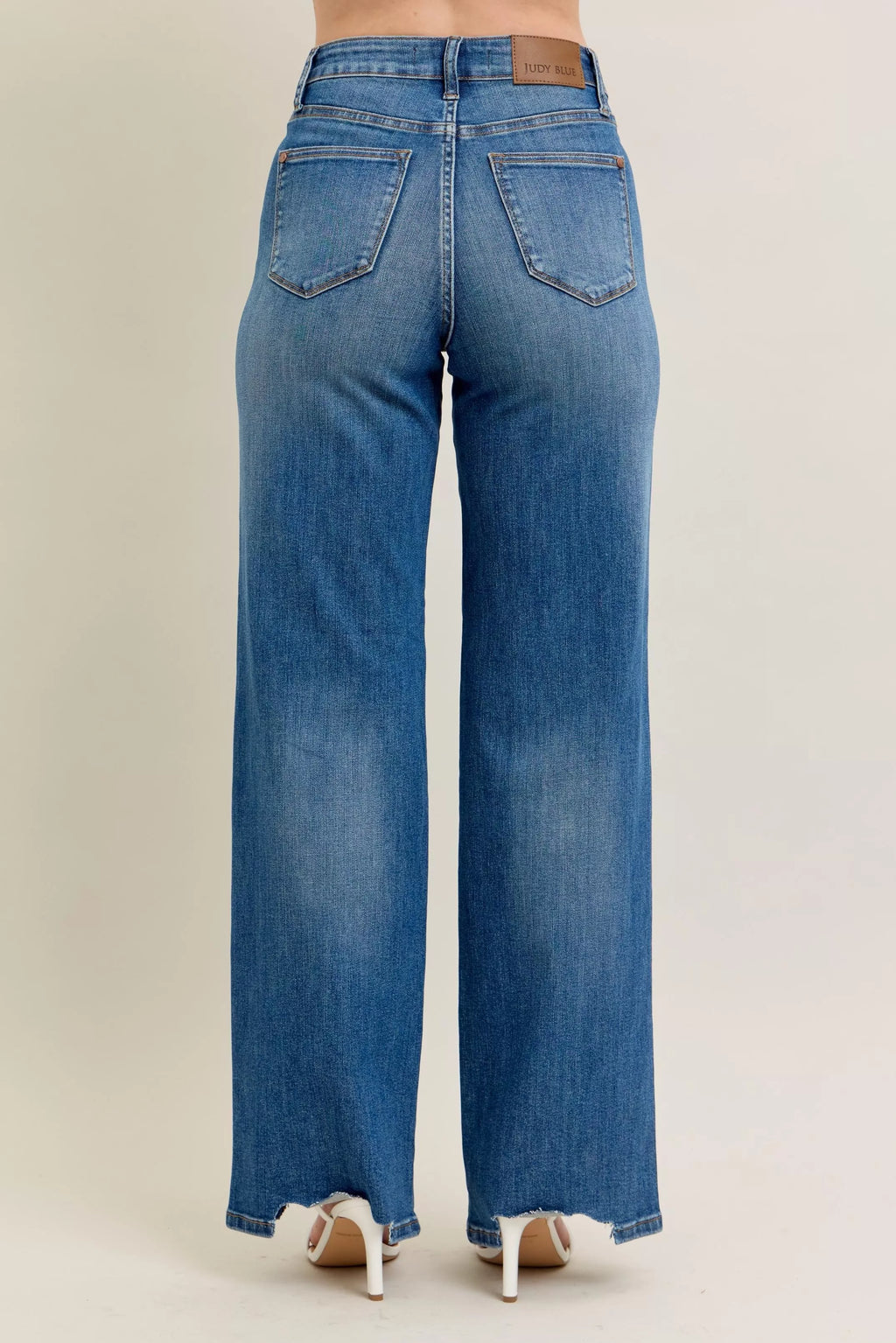 Full Size High Waist Tummy Control Chew Hem Destroy Wide Jeans Plus Size