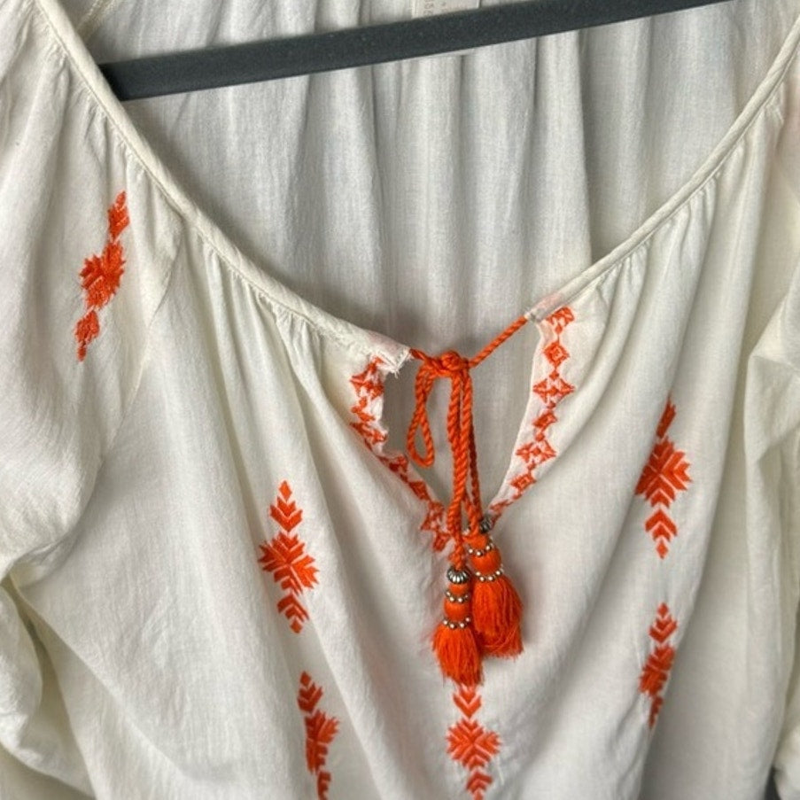 H&M Womens Size 4 Embroidery Geometric Floral Sheer Long Sleeve Boho Tunic Dress