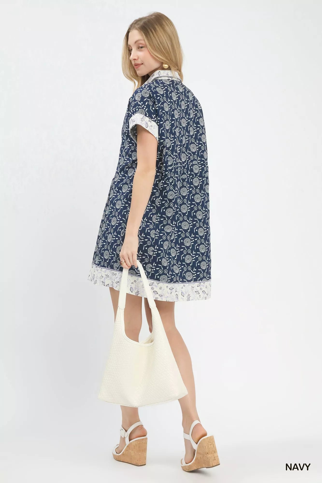 Border Print Belted Shirt Dress