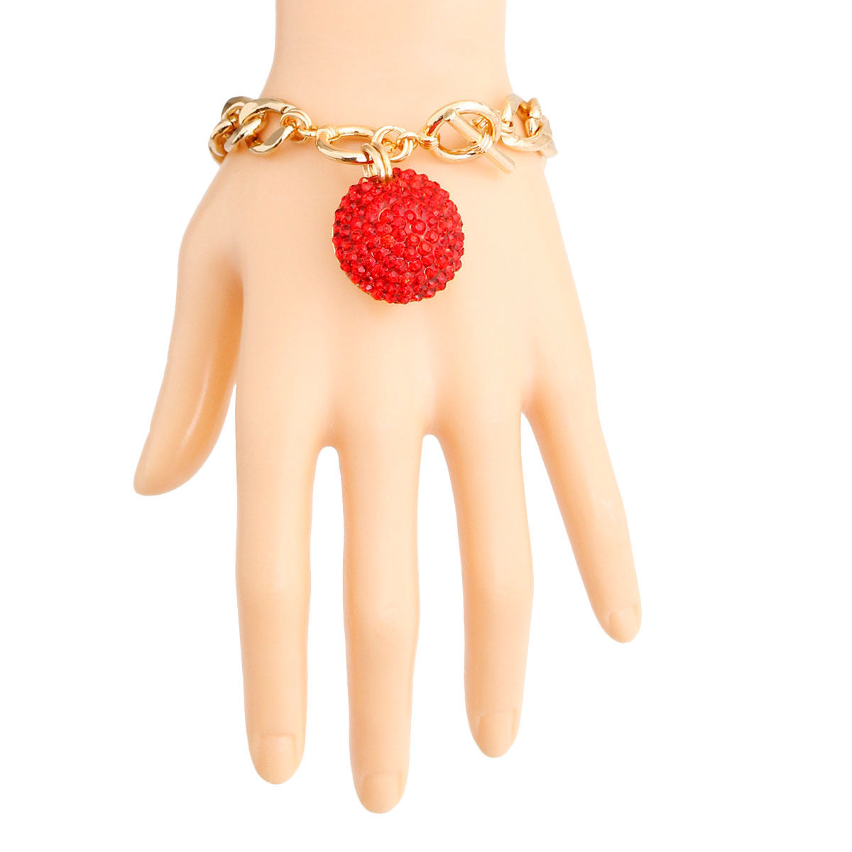 Bracelet Red Pave Ball Toggle Stylish Statement Jewelry Accessory