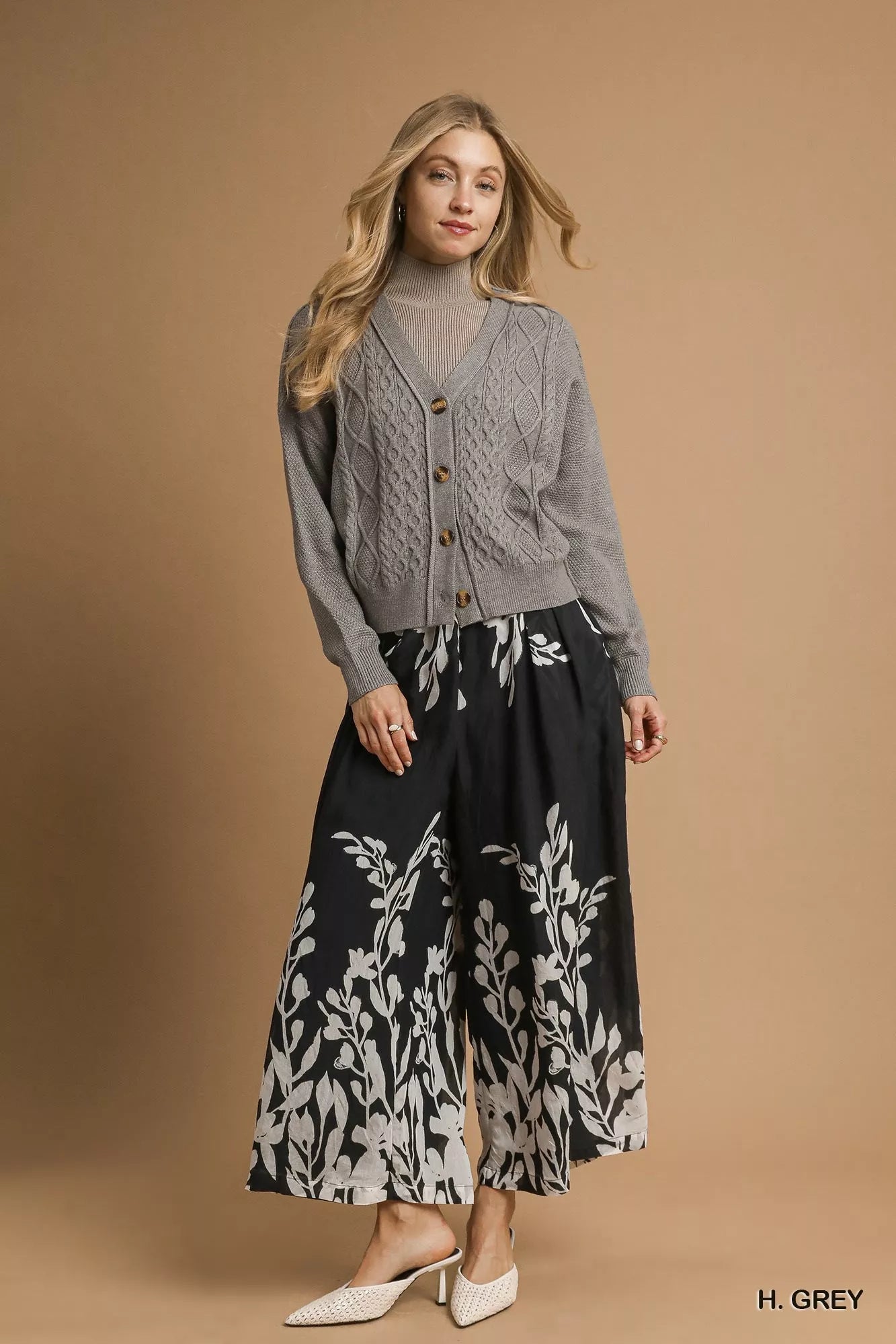 Chunky Cable Knit V-Neck Button-Up Cardigan