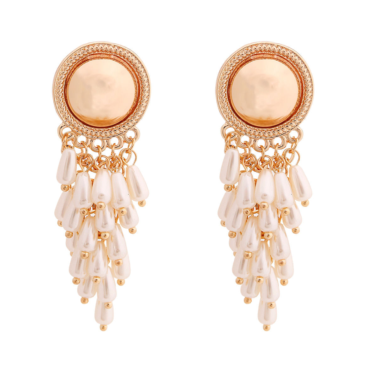 Pearl Cluster Earrings Round Gold Stylish Statement Jewelry