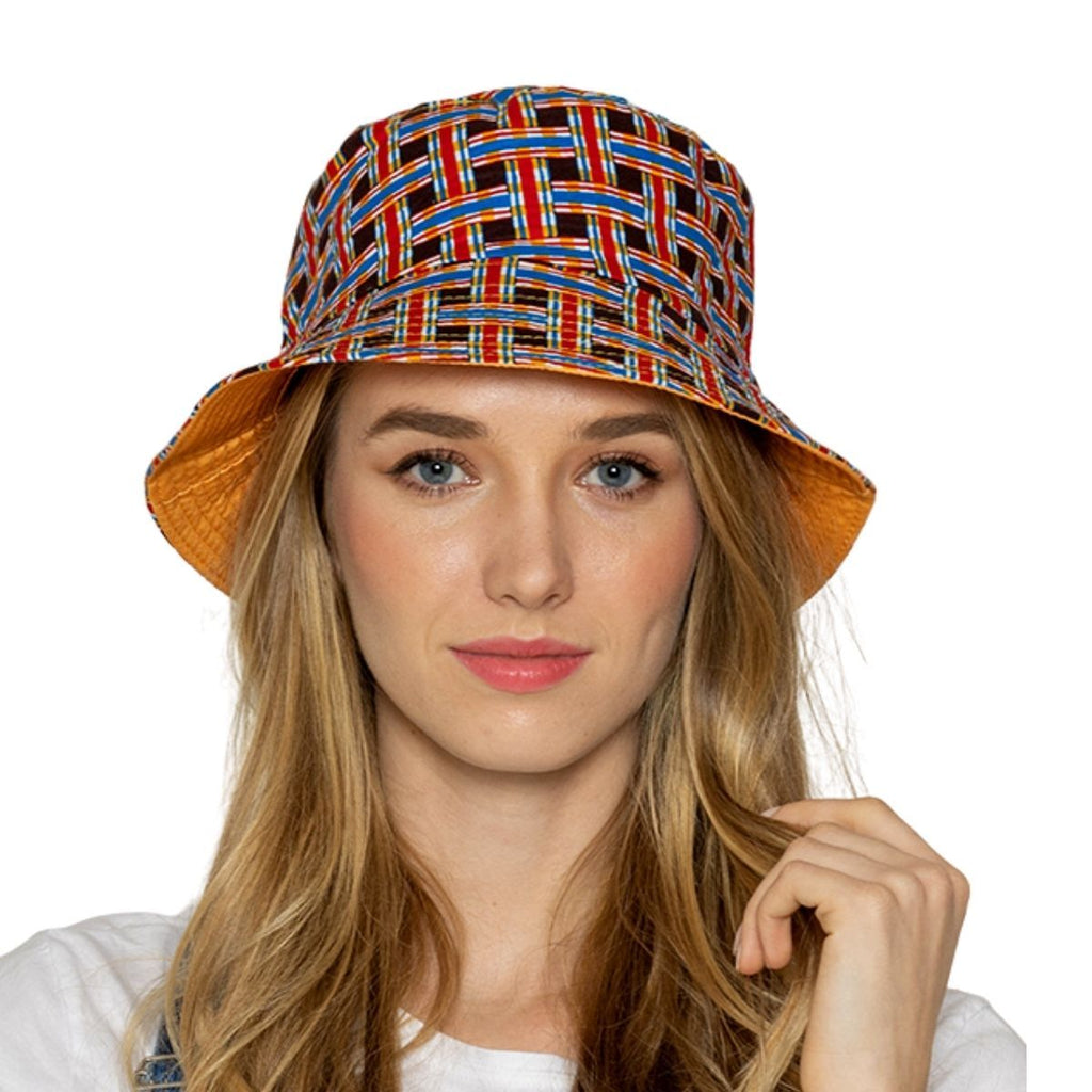Reversible Brown Geometric Bucket Hat – Trendy Casual Accessory