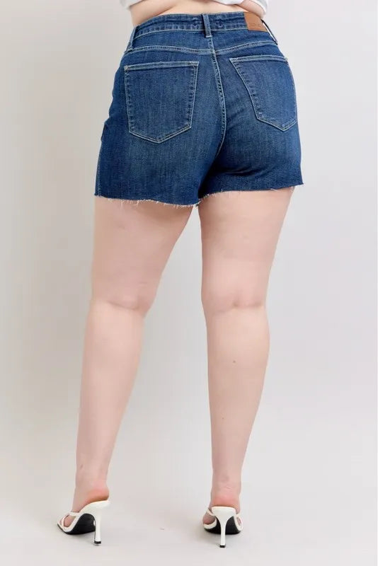 Plus Size High Waist Criss-Cross Waistband Denim Shorts