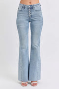 Full Size Mid Rise Rhinestone Side Panel Detail Flare Jeans Plus Size