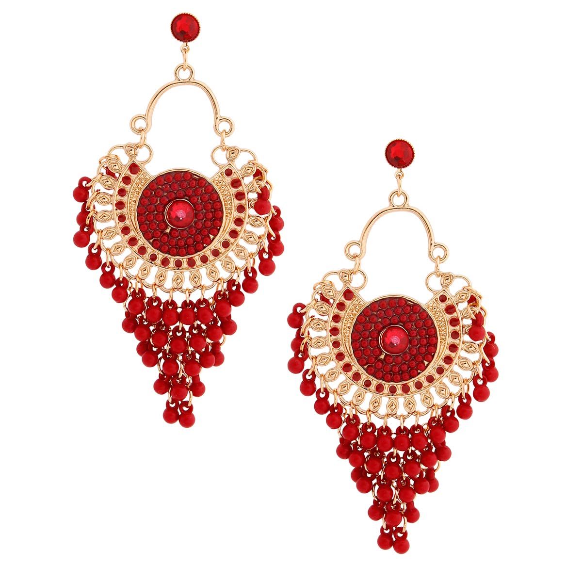 Statement Burgundy Beaded Mandala Earrings – Trendy Chic Jewelry Accessory
