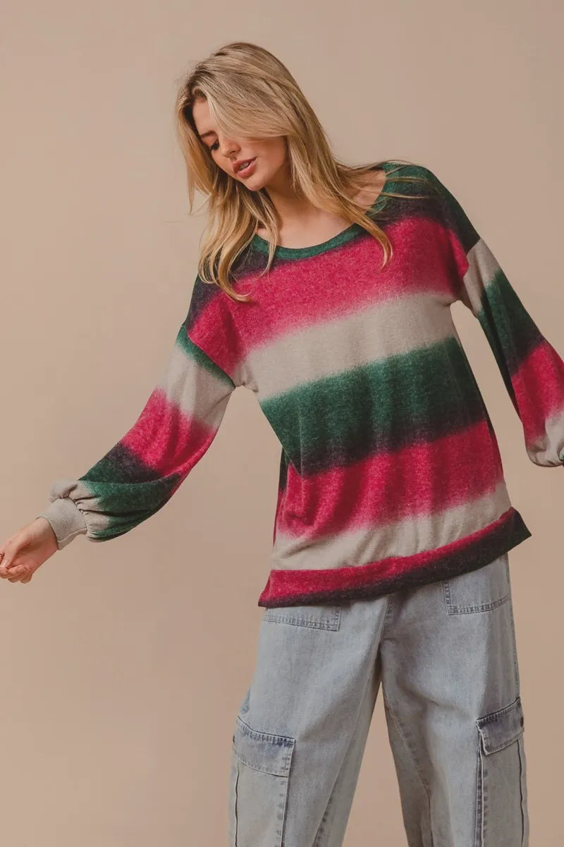 Striped Gradation Print Knit Top