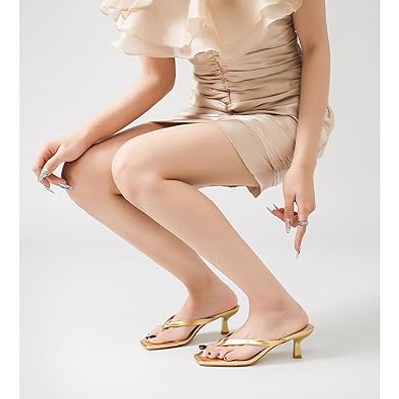 Lullasong Womens Size 10 Shiny Gold 2.5" Heel Slide On Flip Flop Sandal Shoes