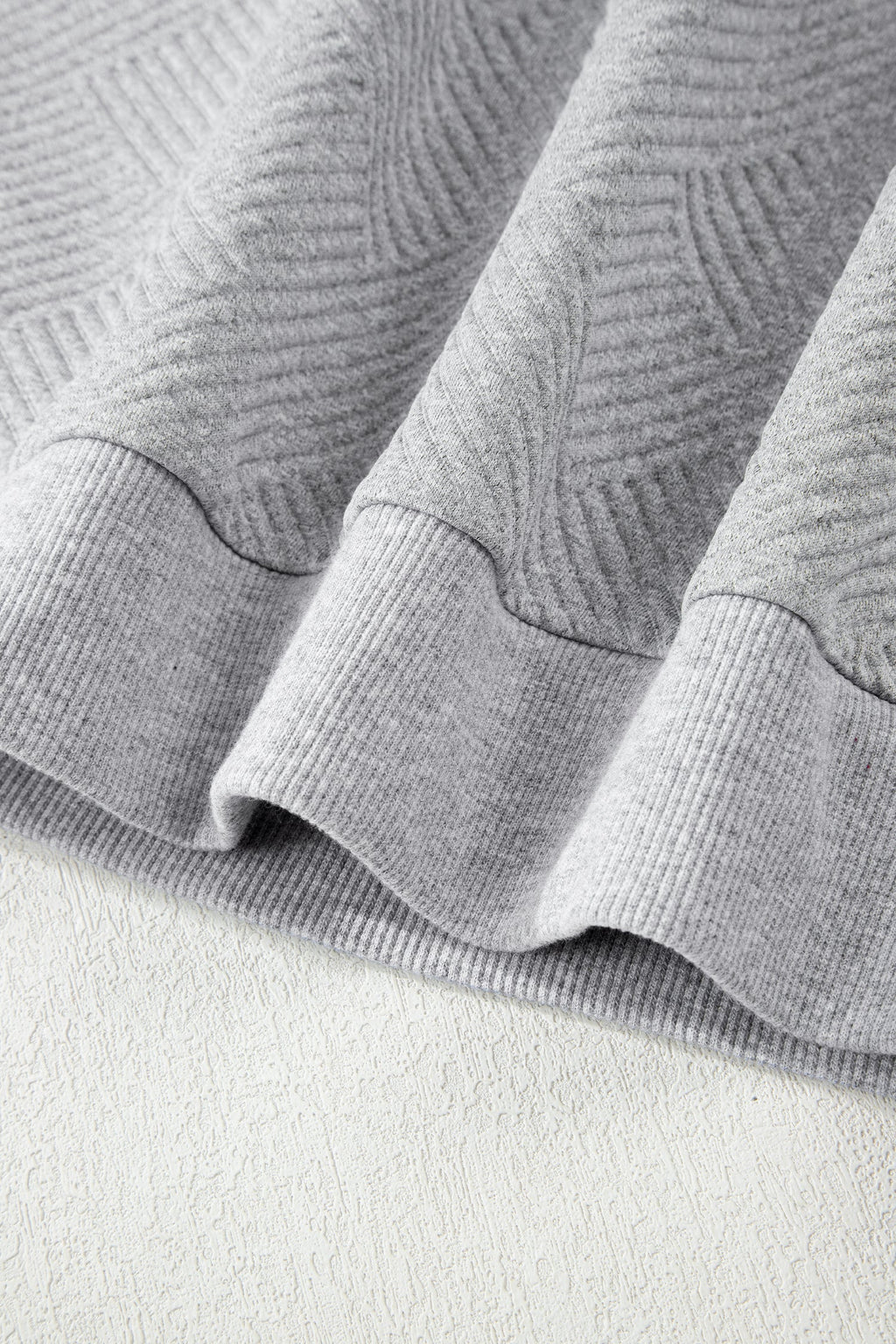 Medium Grey Trendy Textured Half Zip Loose Sweatshirt