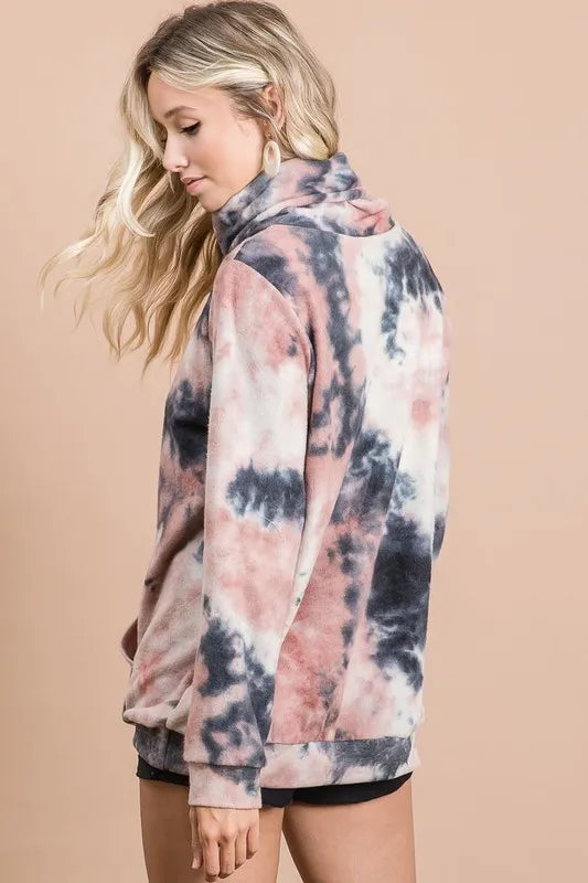 Brushed Tie Dye Overlapped Turtle Neck Sweatshirt