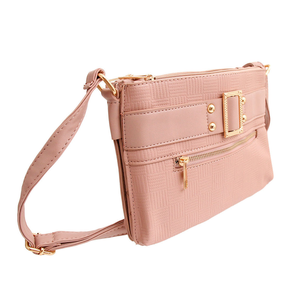 Fashion Crossbody Bag Mauve Leather Buckle Stylish Chic Accessory