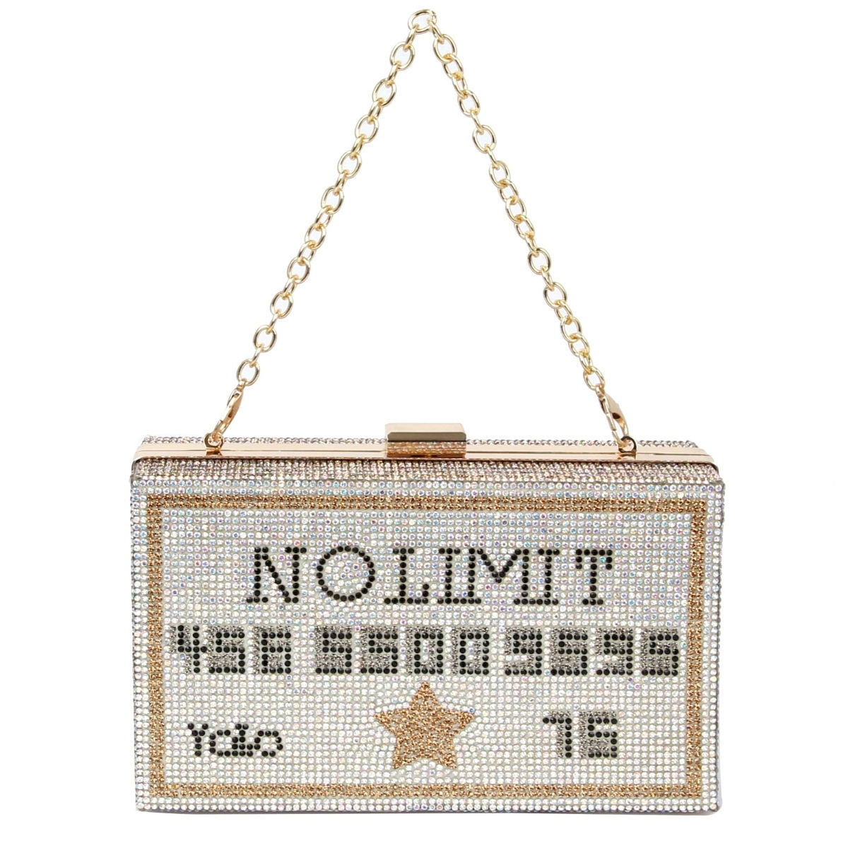 Fashion Clutch Silver No Limit Card Bling Stylish Statement Accessory