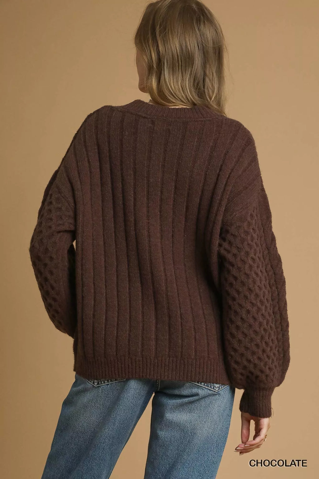 Cable Knit Pearl Button Cardigan