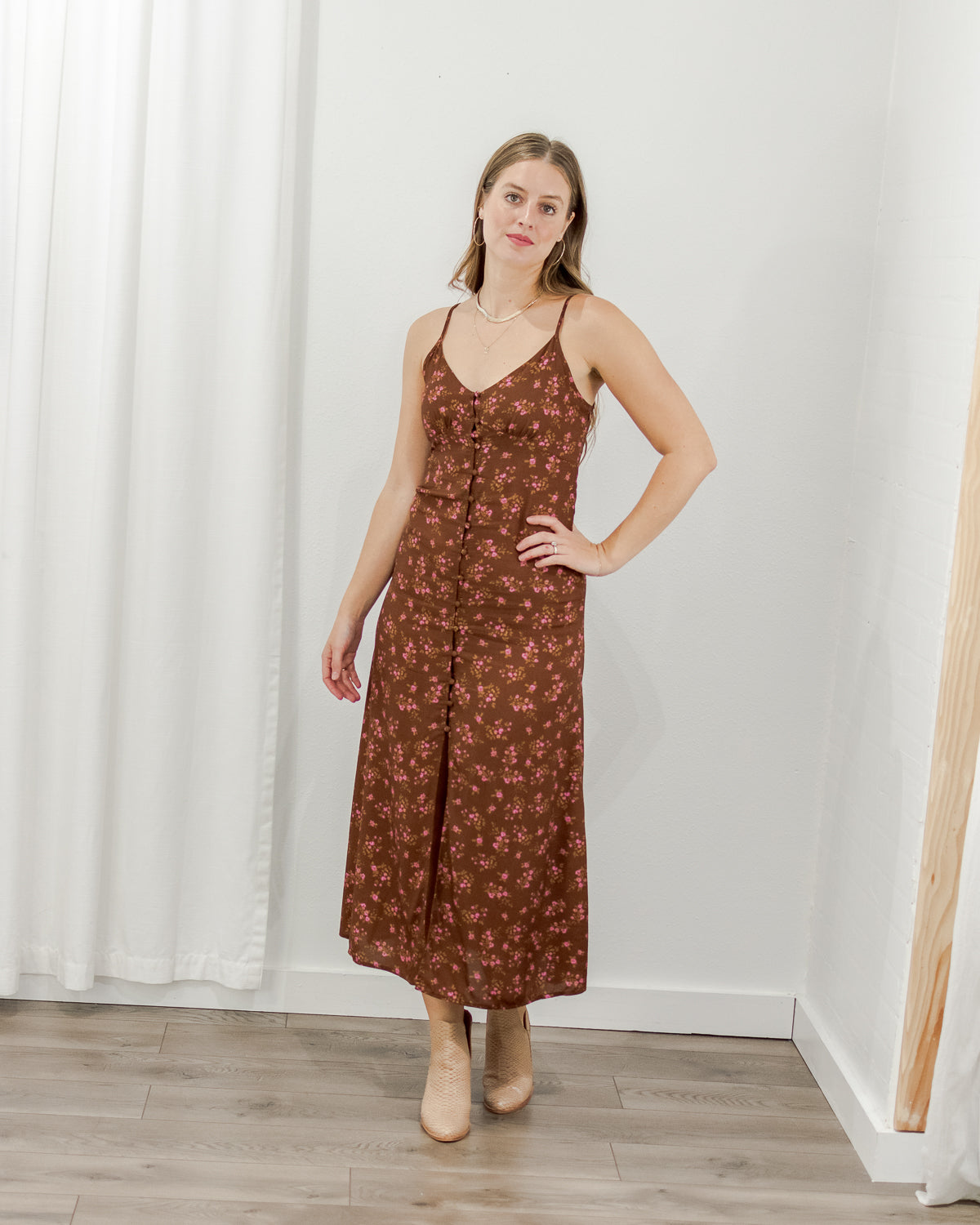 Button Front Midi Dress