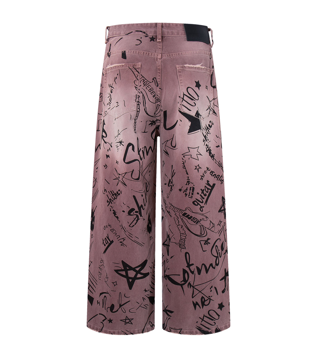 MAROON GRAFFITI DENIM