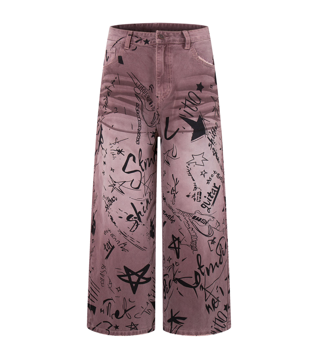 MAROON GRAFFITI DENIM