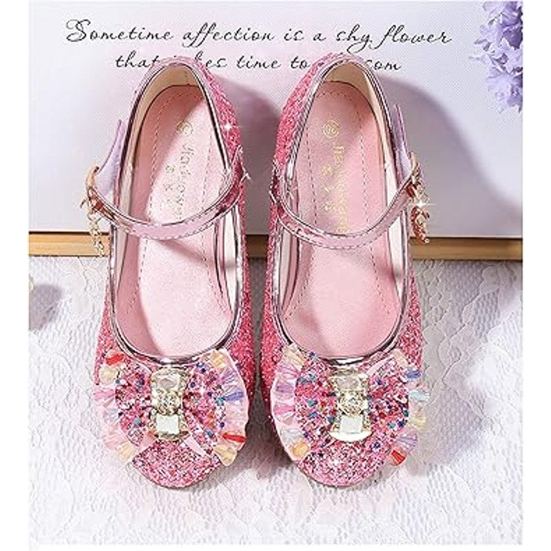 Cadidi Dinos Little Girls Size 12 Pink Glitter Hook Loop Heeled Dress Shoes