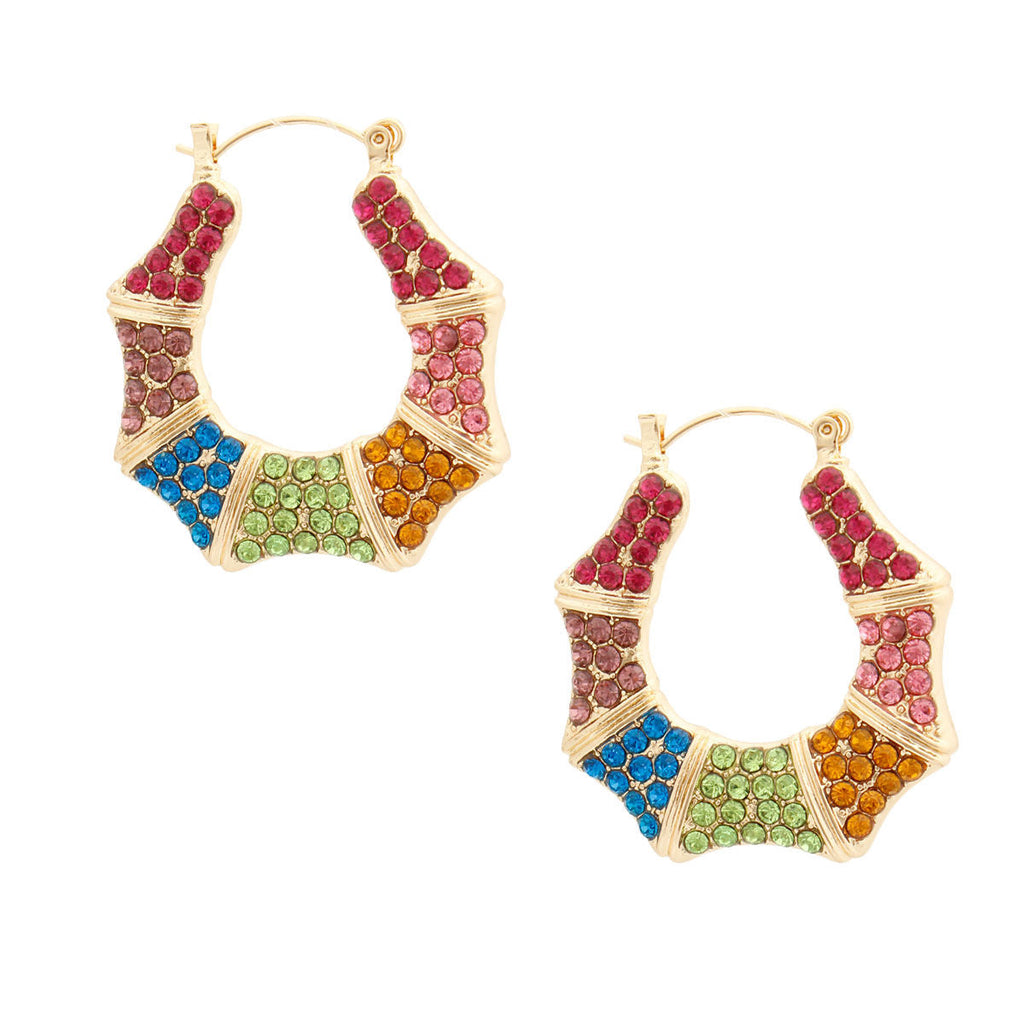 Bamboo Hoop Earrings Multi Color Bling Stylish Statement Jewelry
