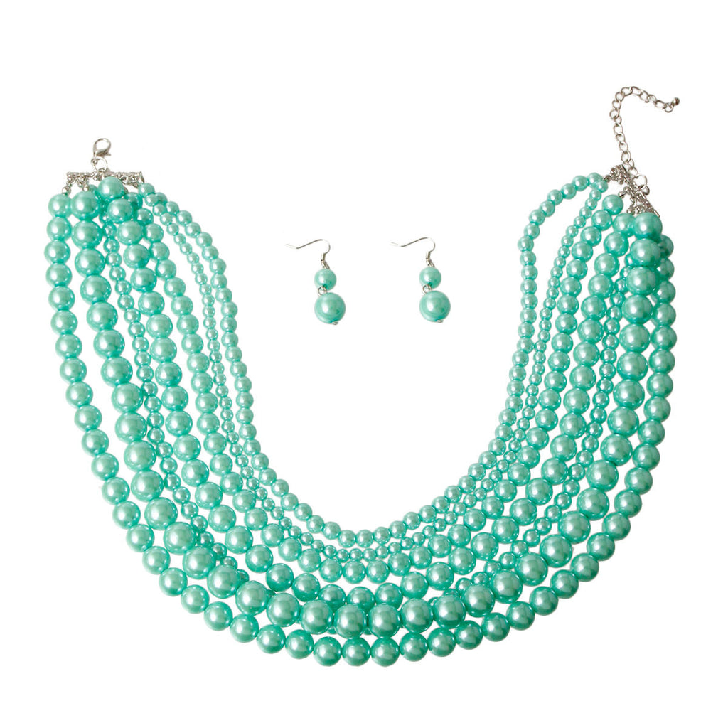 Pearl Necklace Set Stylish Trendy Mint Jewelry Accessory