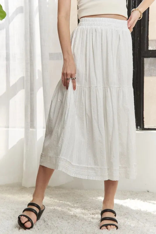 Elastic Waistband Tiered Midi Skirt