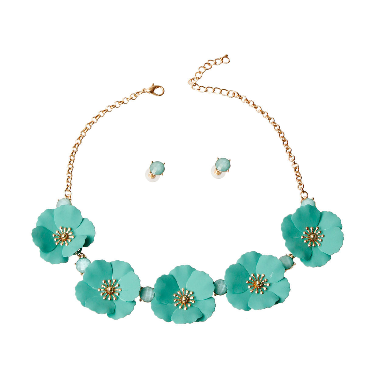 Flower Necklace Set Mint Stylish Statement Jewelry