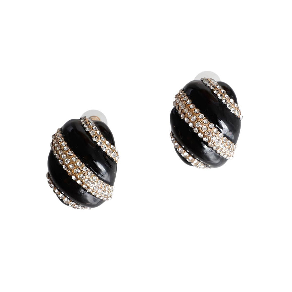 Dome Stud Earrings Black and Gold Stylish Fashion Jewelry