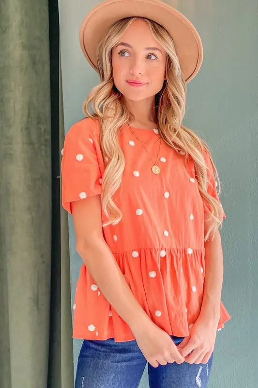 Pom Pom Polka Dots Short Sleeve Top