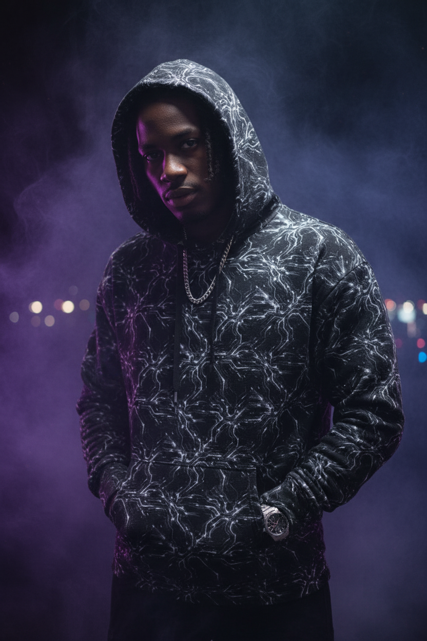 Glitched Circuitry Hoodie – Limited Drop – Black White Tech All-Over Print
