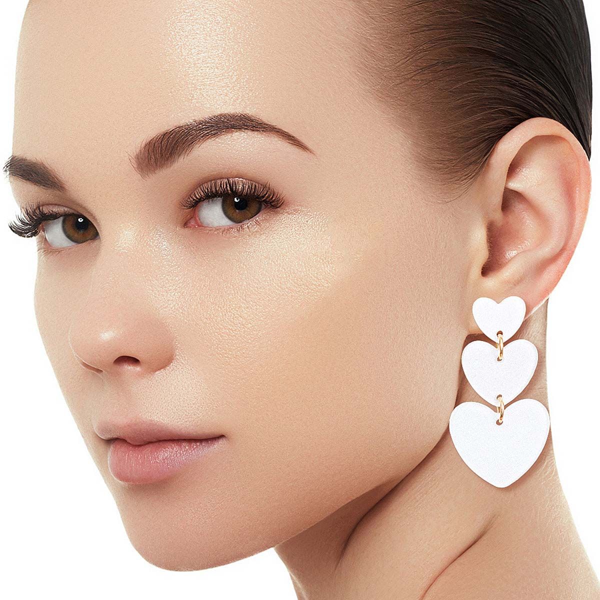 Statement White Graduated Triple Earrings Stylish Layered Jewelry Accessory